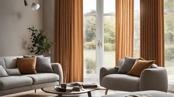 Silent Gliss Wave Curtains in a warm and cos living room setting